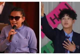 From left: Adiya, 12-grade student at  School No. 116 for visually impaired children, and Bilguun, 11th grade student at School 