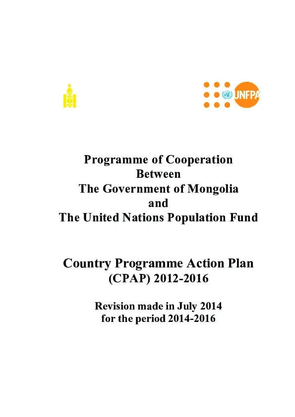 UNFPA Mongolia Country Programme Action Plan (CPAP)-Revised